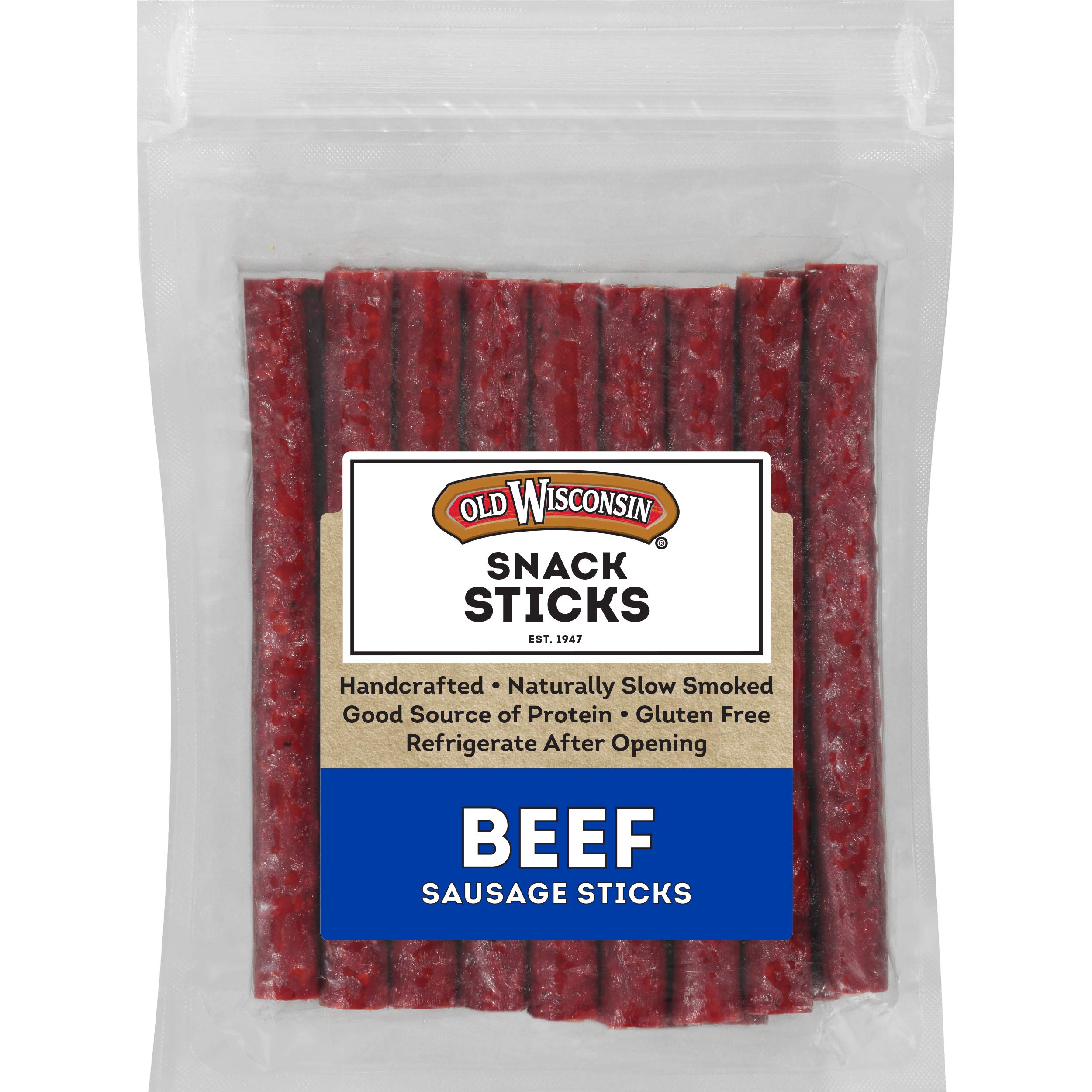 Old Wisconsin beef snack sticks in resealable pack offer portable protein