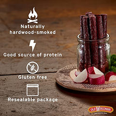 Old Wisconsin Beef Snack Sticks jar close-up highlighting spiced hardwood-smoked flavor