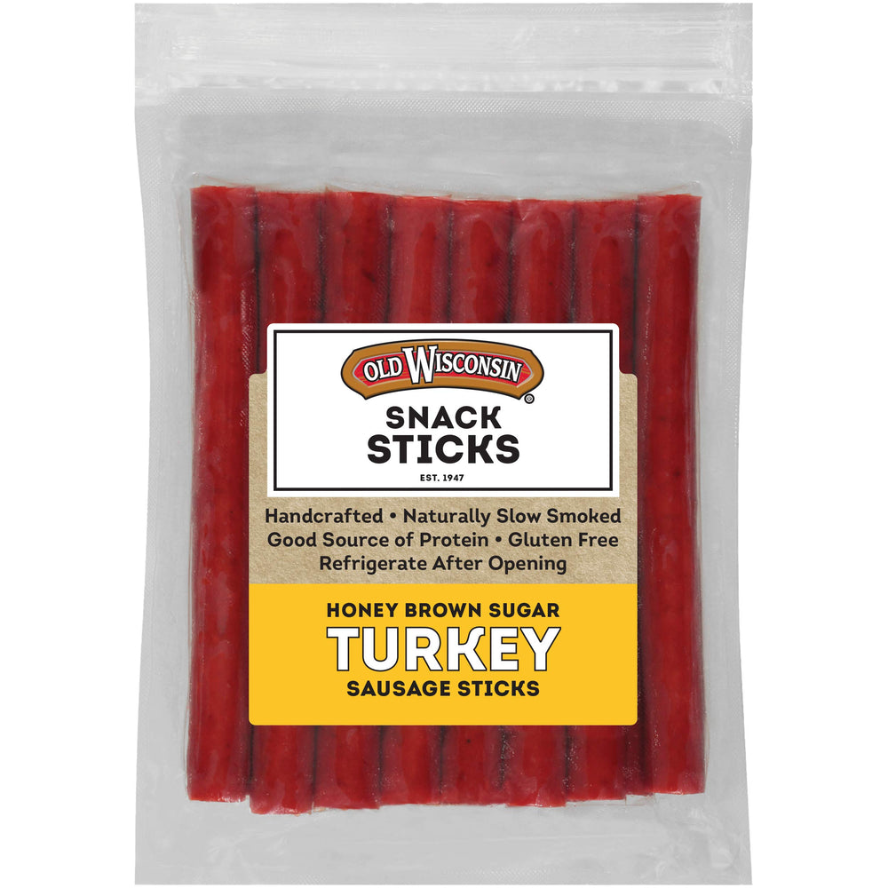 Old Wisconsin Honey Brown Sugar Turkey Snack Sticks in resealable package for on-the-go protein