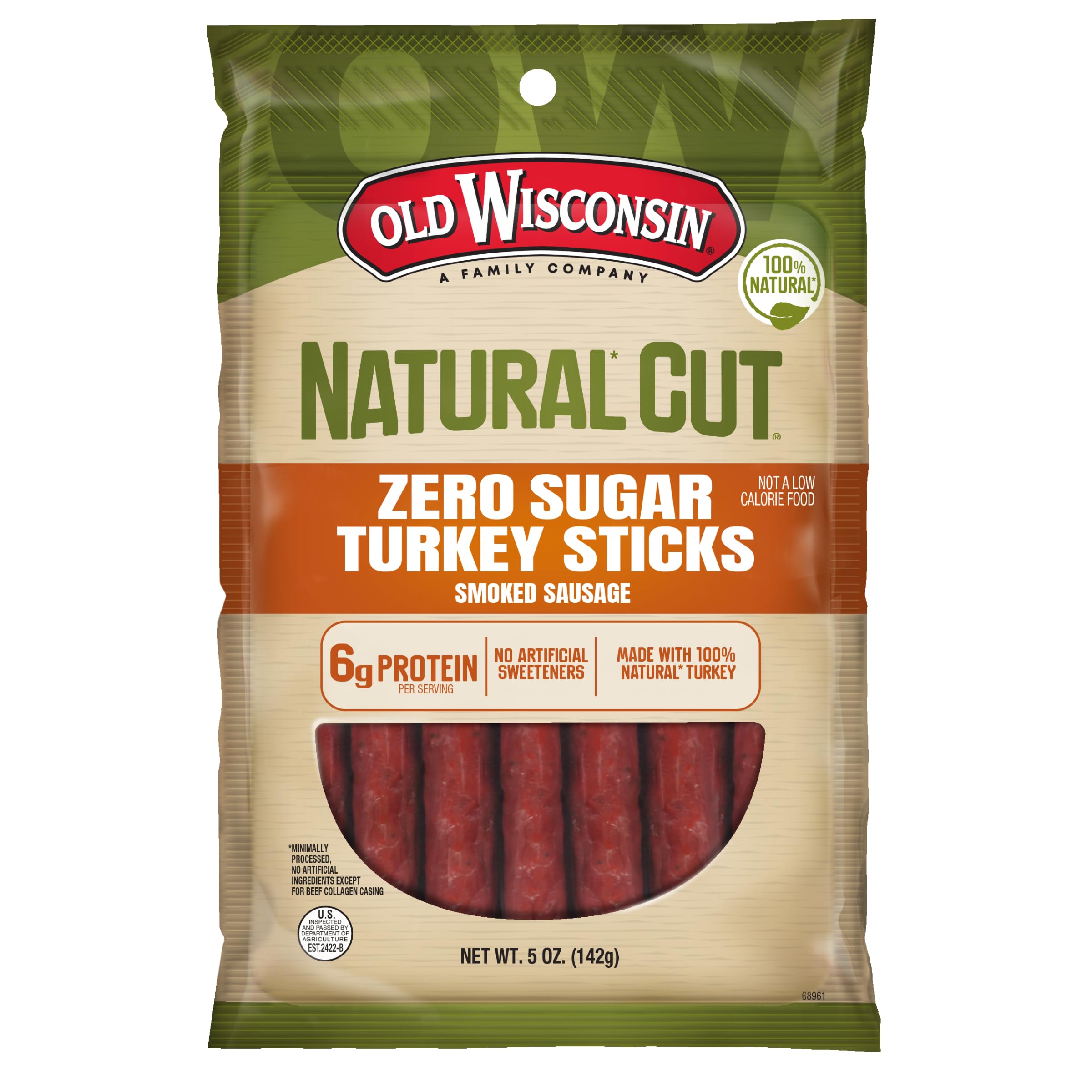 Old Wisconsin turkey sausage snack stick zero sugar for on-the-go snacking