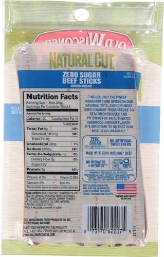 Old Wisconsin Natural Cut Turkey Sausage Snack Sticks ready-to-eat zero sugar.