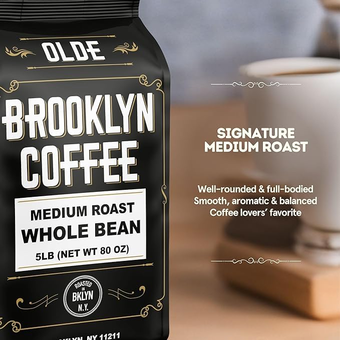 OLDE BROOKLYN COFFEE beans-closeup highlighting fresh aroma