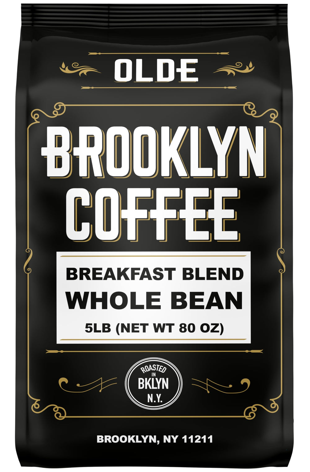 Olde Brooklyn Coffee breakfast blend whole bean for a bright morning ritual.