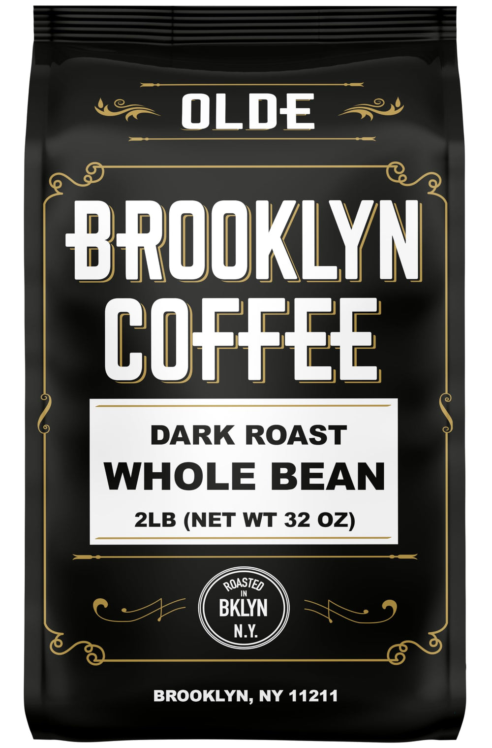 OLDE BROOKLYN COFFEE dark roast beans offer depth and chocolatey aroma for bold brews.