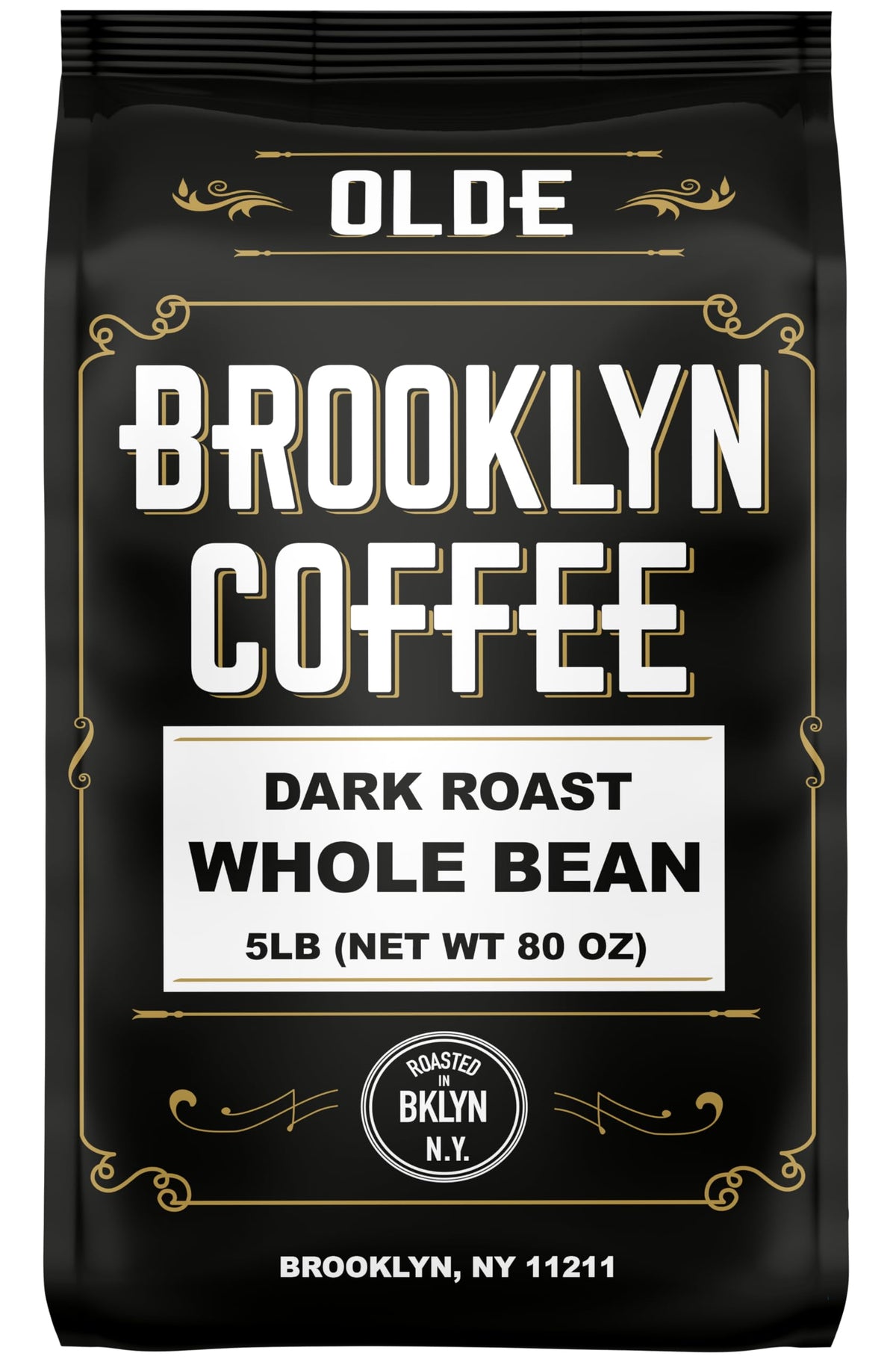 OLDE BROOKLYN COFFEE dark roast whole bean with rich aroma for bold brew.