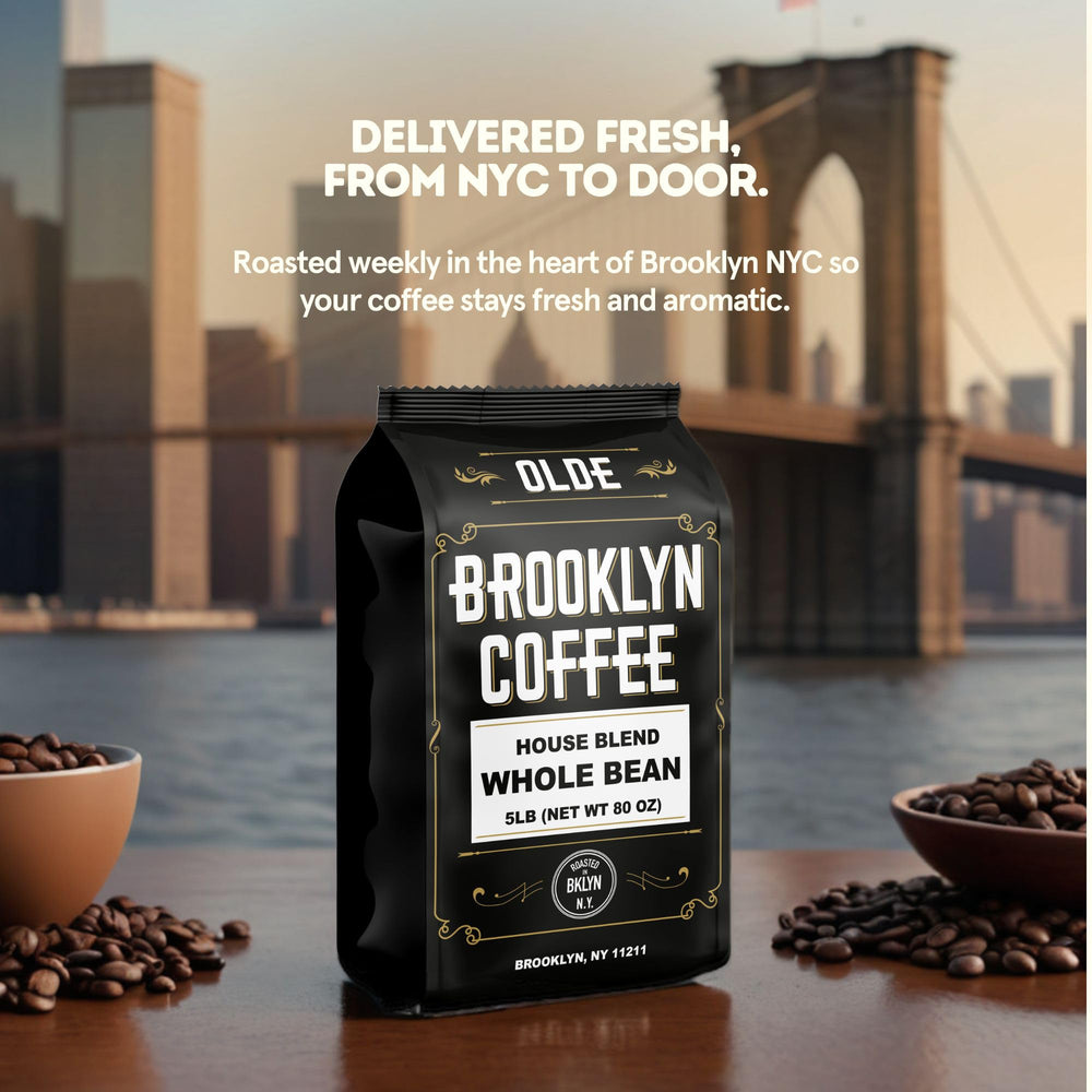 Olde Brooklyn Coffee whole beans ready for home grind control.
