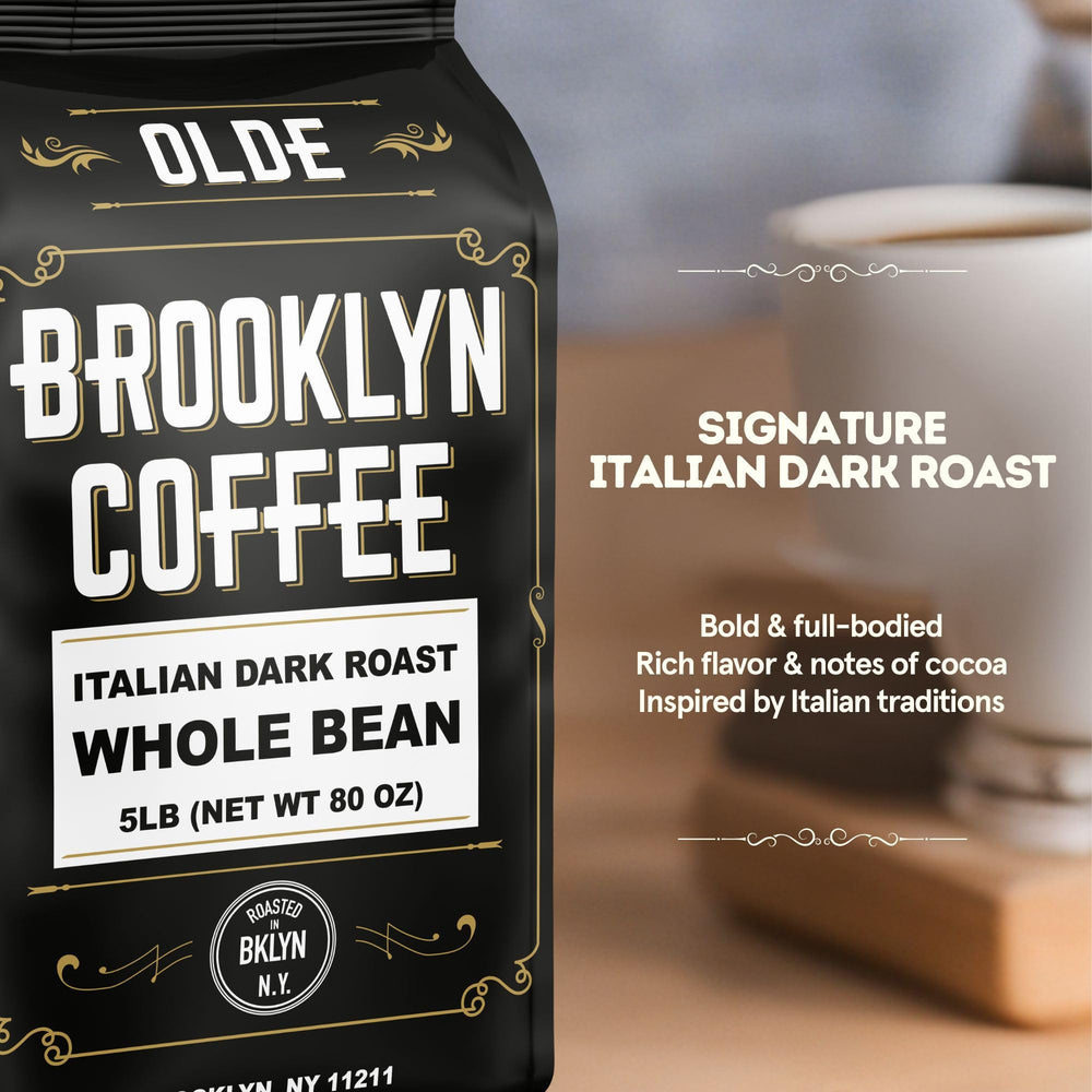 OLDE BROOKLYN COFFEE Italian dark roast aroma highlights bold flavor