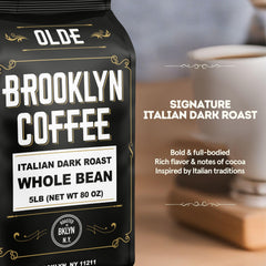 OLDE BROOKLYN COFFEE Italian dark roast aroma highlights bold flavor