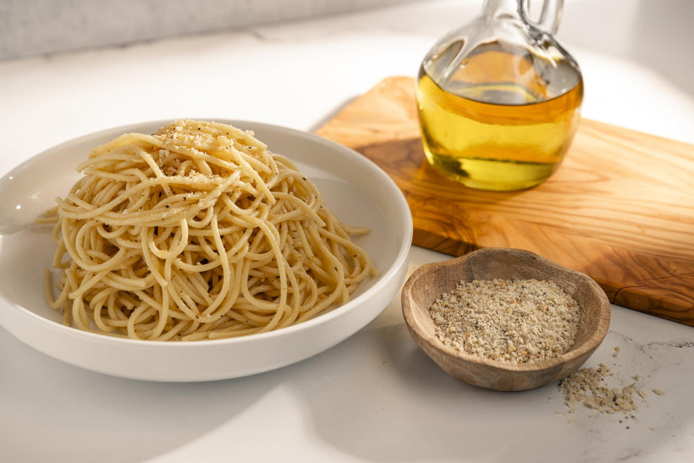 Olde Thompson Cacio E Pepe Crunch on rice for savory lift