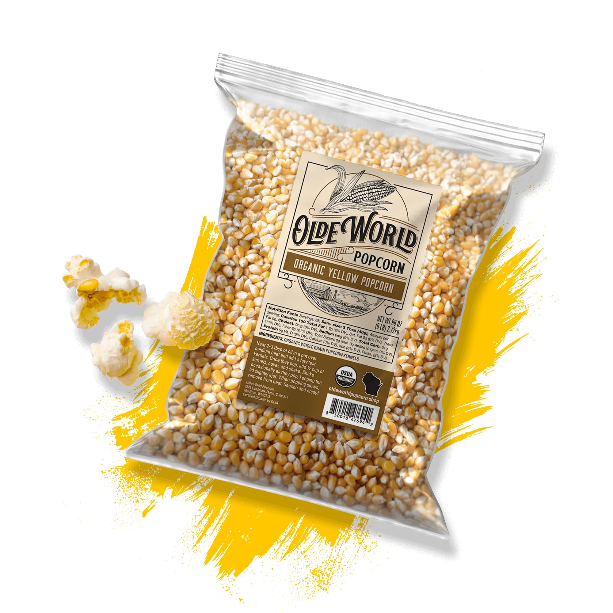 Olde World Popcorn kitchen-ready kernels for easy popping and custom flavors.