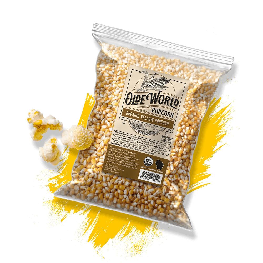 Olde World Popcorn kitchen-ready kernels for easy popping and custom flavors.