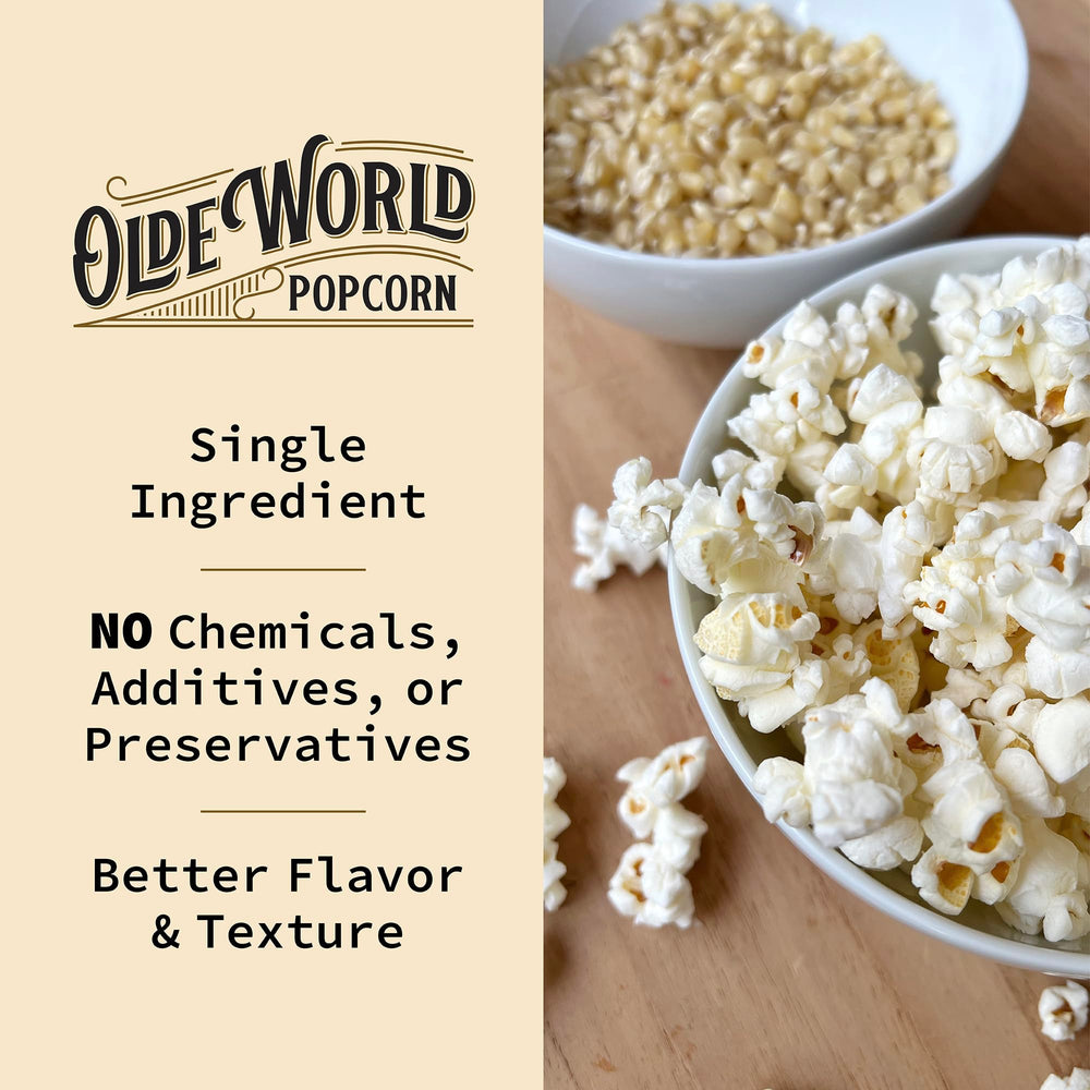 Olde World Popcorn unsalted kernels suitable for versatile seasoning.