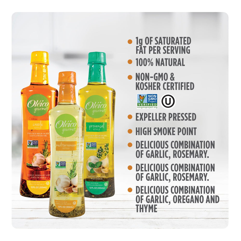 Oleico Gourmet safflower oil in a cooking setup showcasing versatility.