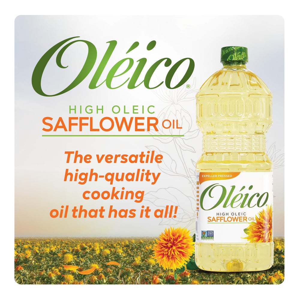 Oleico high oleic safflower oil kitchen counter with bottle, reliable for everyday frying