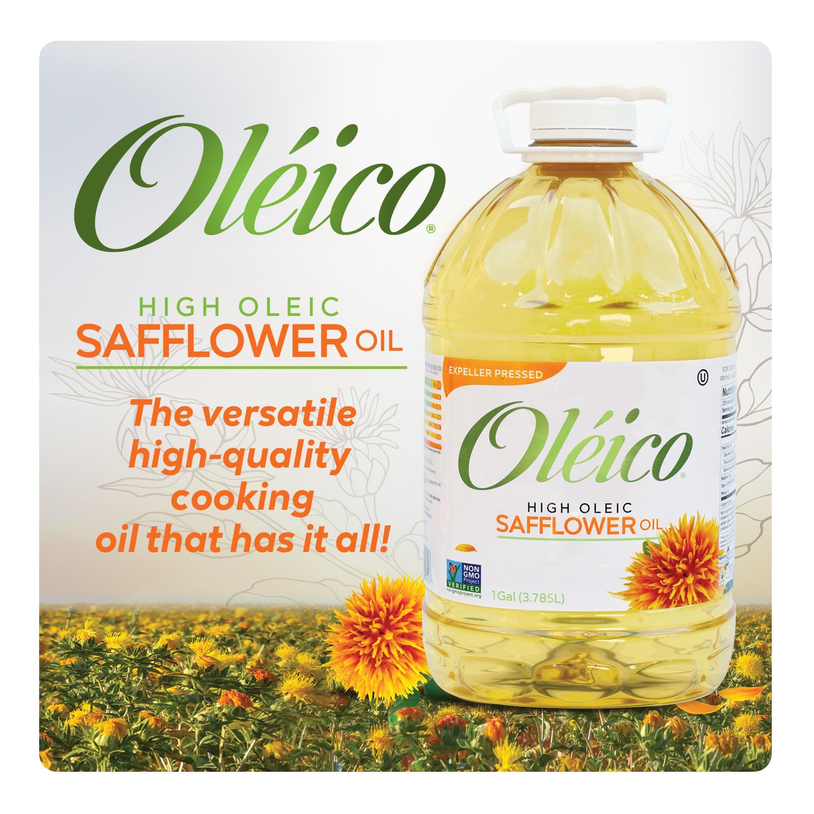 Oleico safflower oil being poured into a pan for even heating