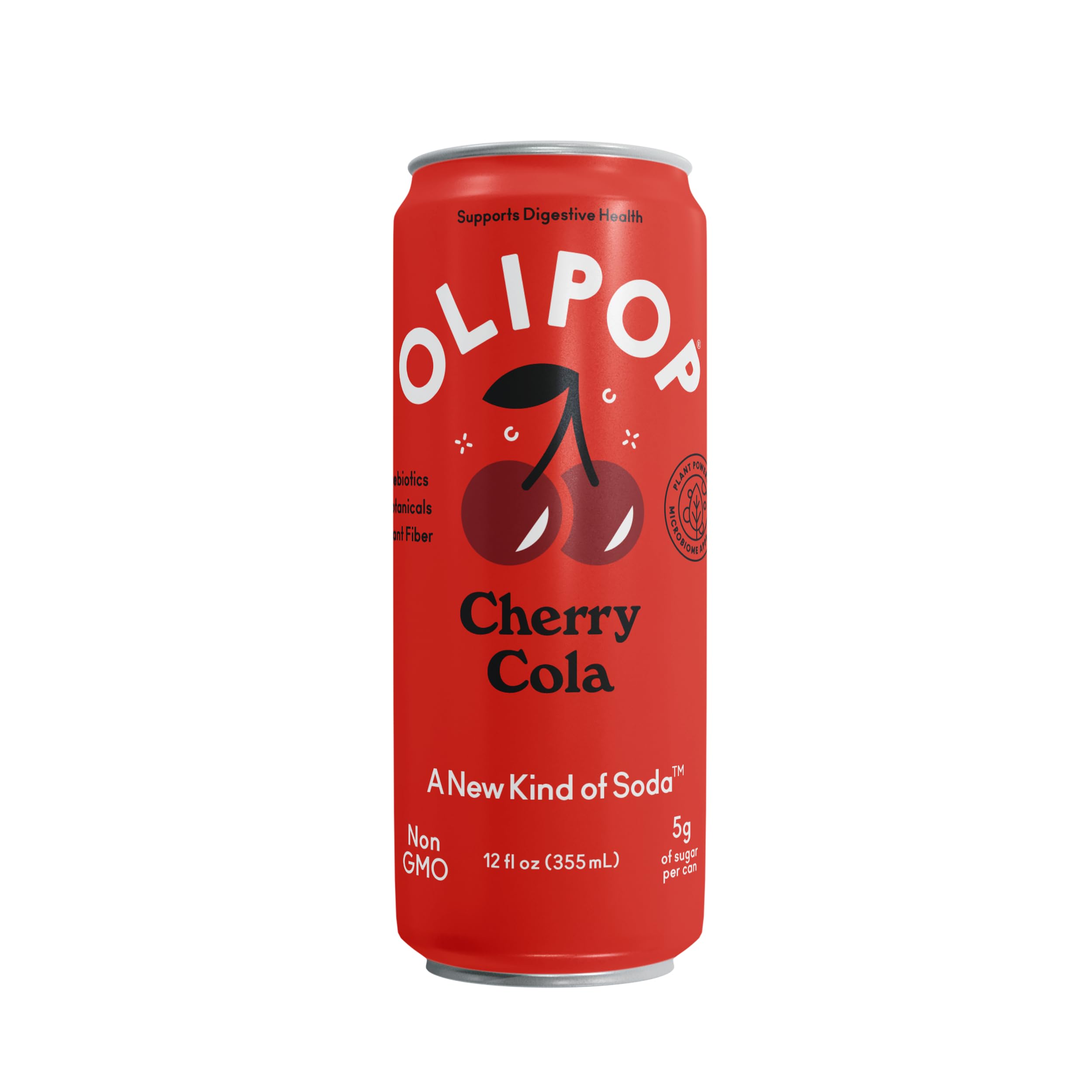 Stacked OLIPOP Cherry Cola cans ready for pantry storage