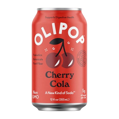 OLIPOP Cherry Cola pour into glass highlighting flavor and botanical notes as a mindful alternative.