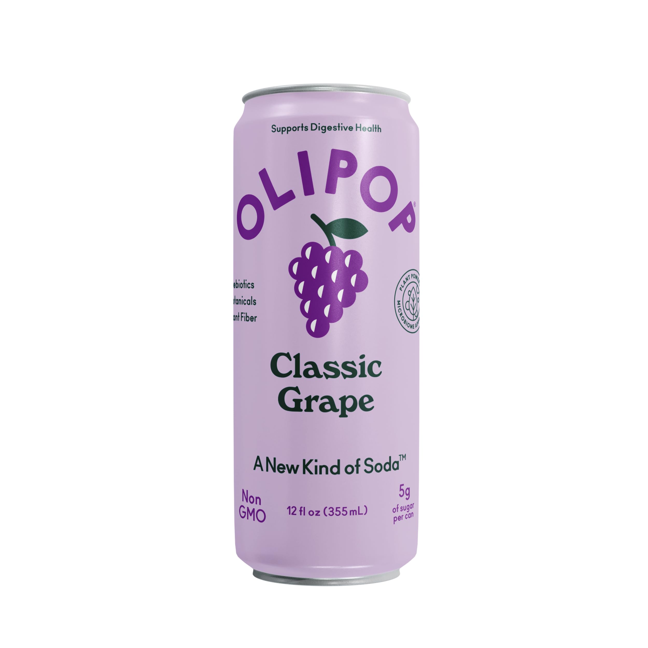 OLIPOP Classic Grape ingredients panel highlights fiber and botanicals for a refreshing sip.