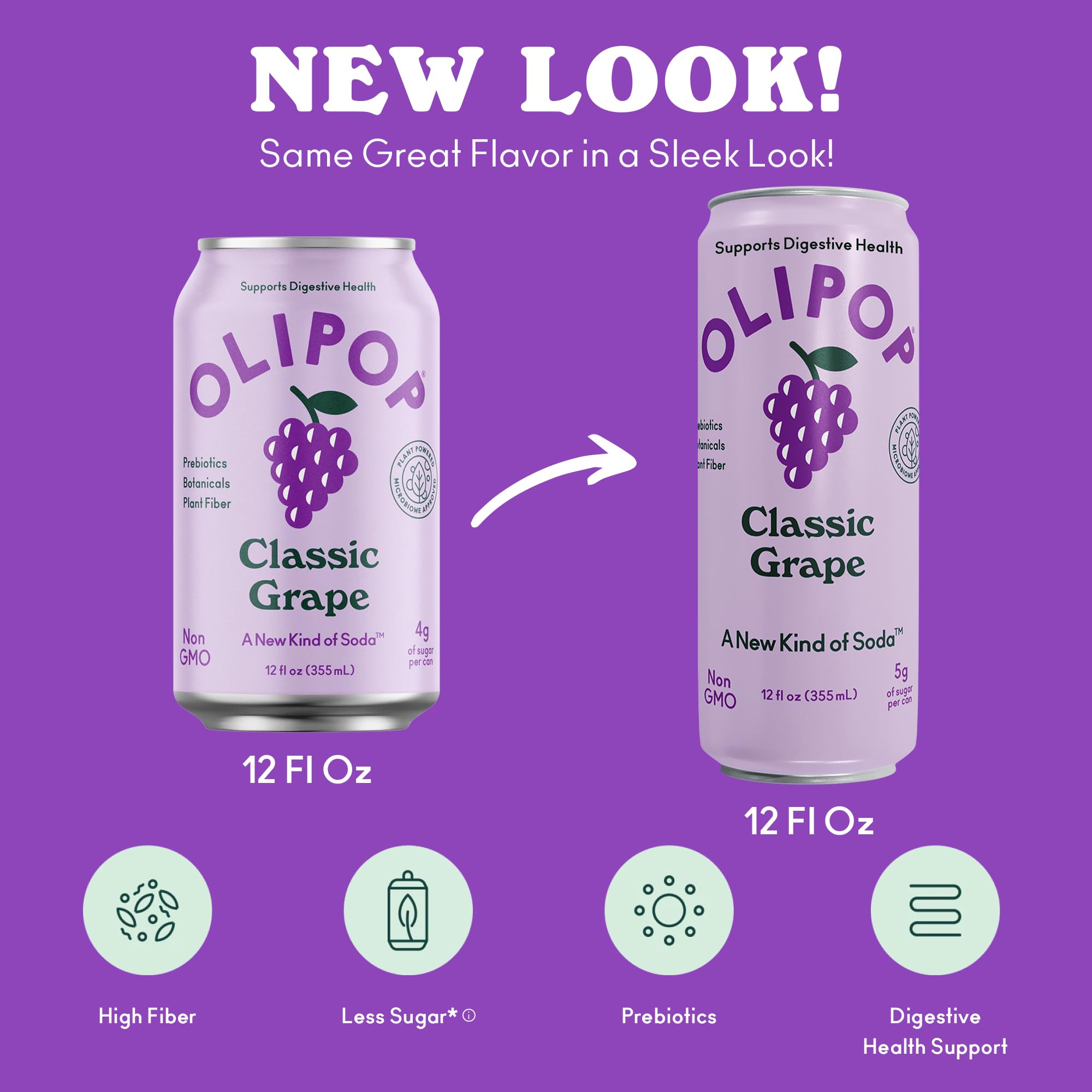 OLIPOP Classic Grape ingredients list showcases gluten-free, non-GMO, paleo and keto-friendly options.