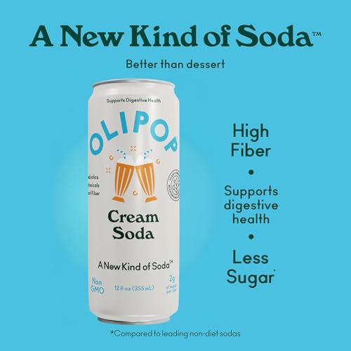 OLIPOP Cream Soda can front view shows vanilla flavor and smooth fizz.