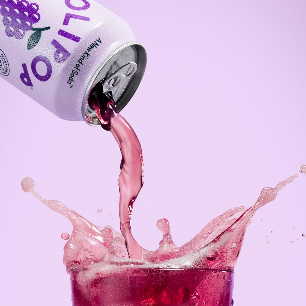 OLIPOP fiber and prebiotics label shown for a digest-friendly beverage.