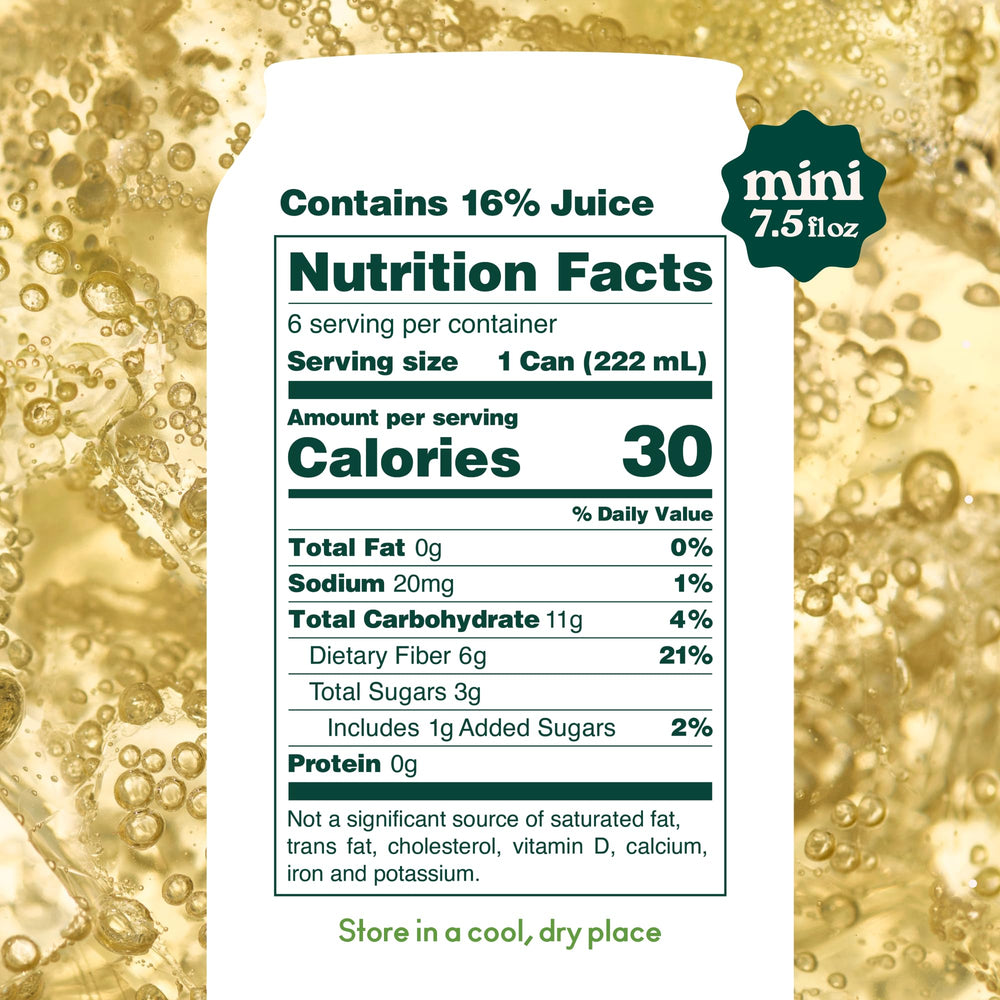 OLIPOP Minis Ginger Ale can closeup showing real ginger and bright flavor.