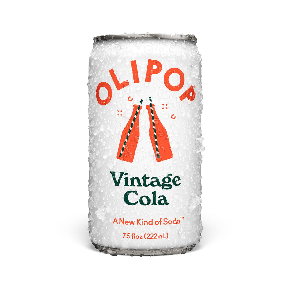 OLIPOP Minis Vintage Cola on a grocery shelf showing gluten-free and GMO-free appeal.