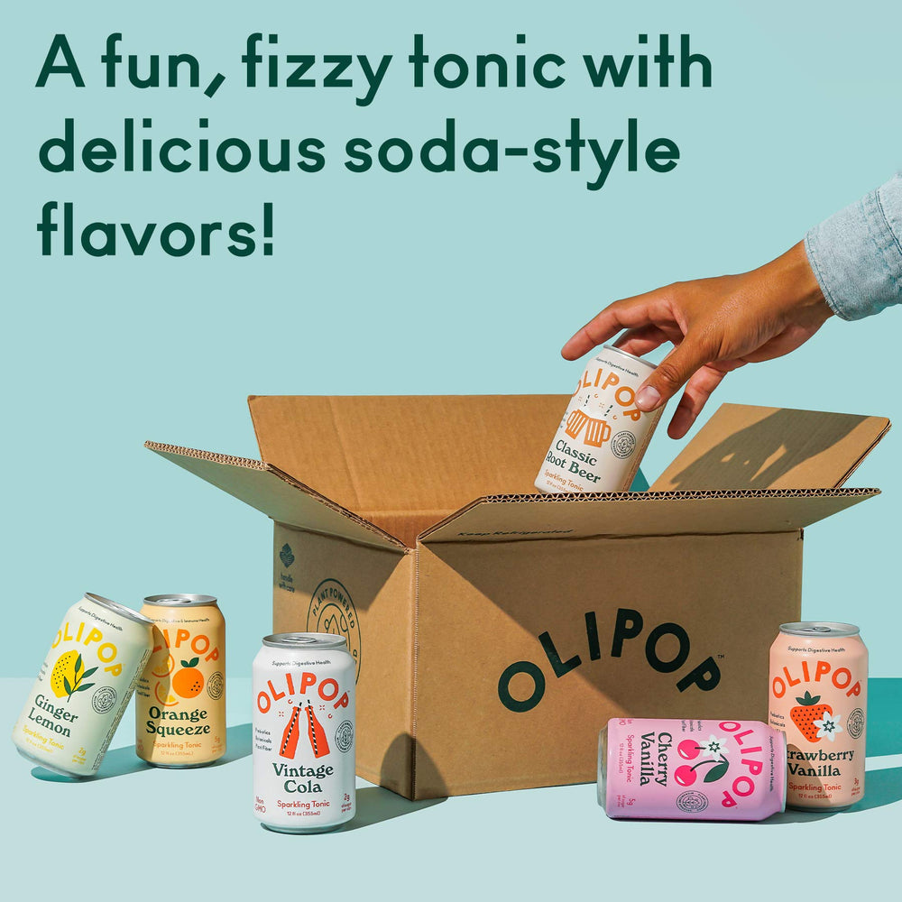 OLIPOP orange squeeze can offers citrus brightness with prebiotic support