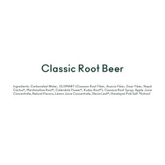 OLIPOP Root Beer label closeup highlights gluten-free and non-GMO attributes.