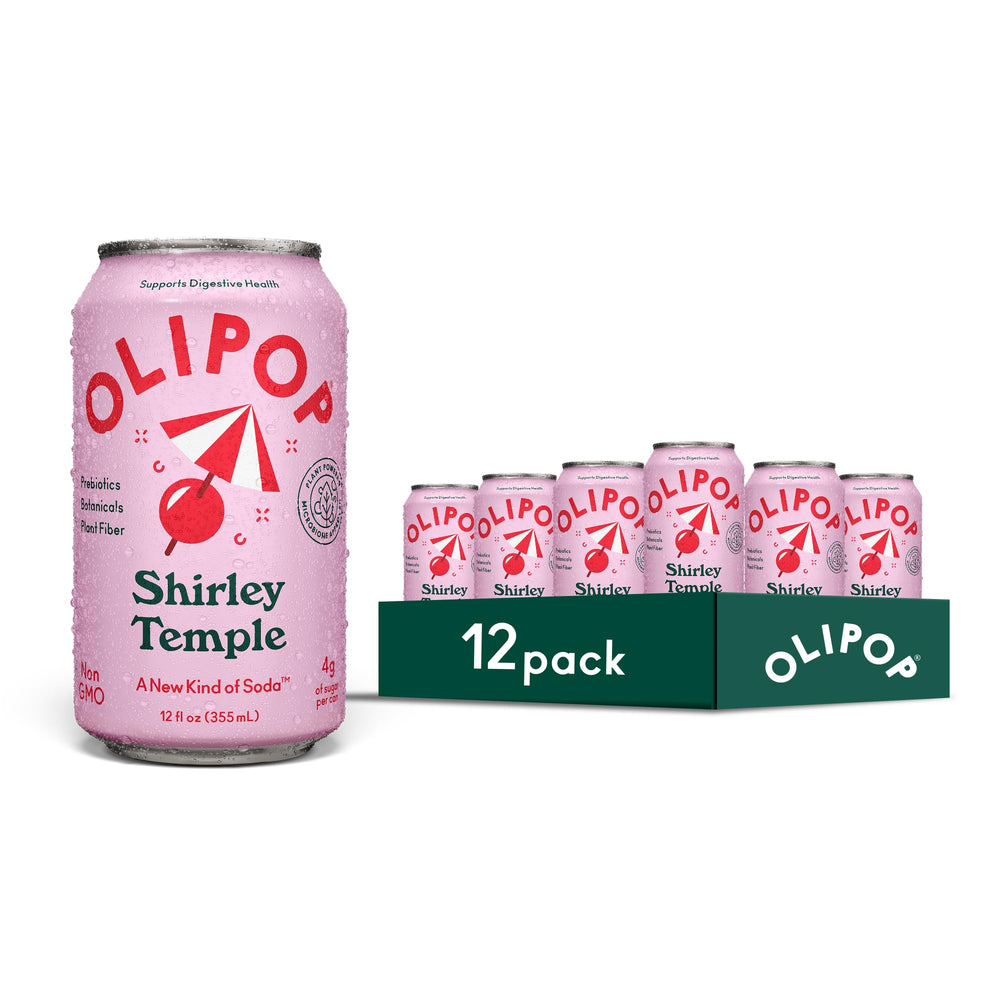 OLIPOP Shirley Temple 12-pack front view, ideal for sharing a prebiotic refreshment.