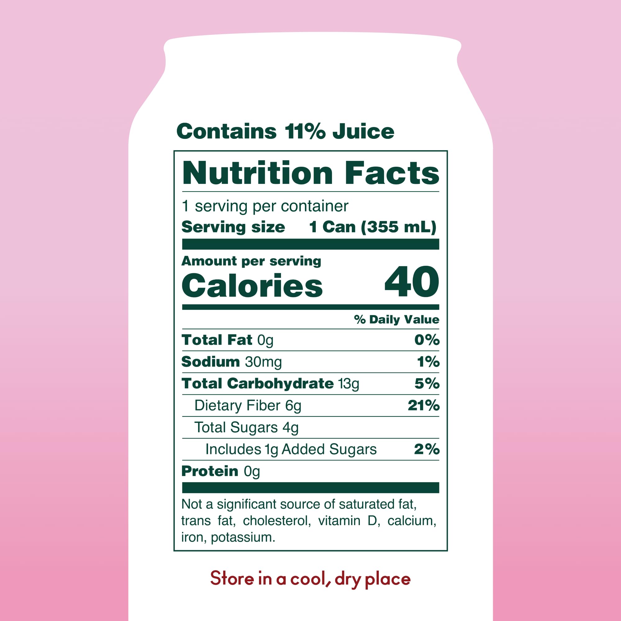 OLIPOP Shirley Temple label closeup highlighting natural ingredients and fiber benefits.