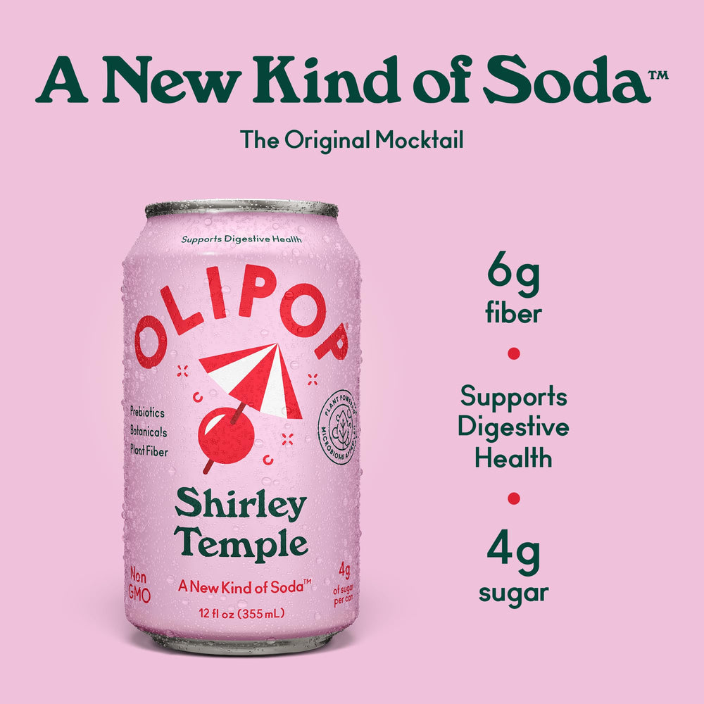 OLIPOP Shirley Temple pour into glass showing fizzy, refreshing texture.