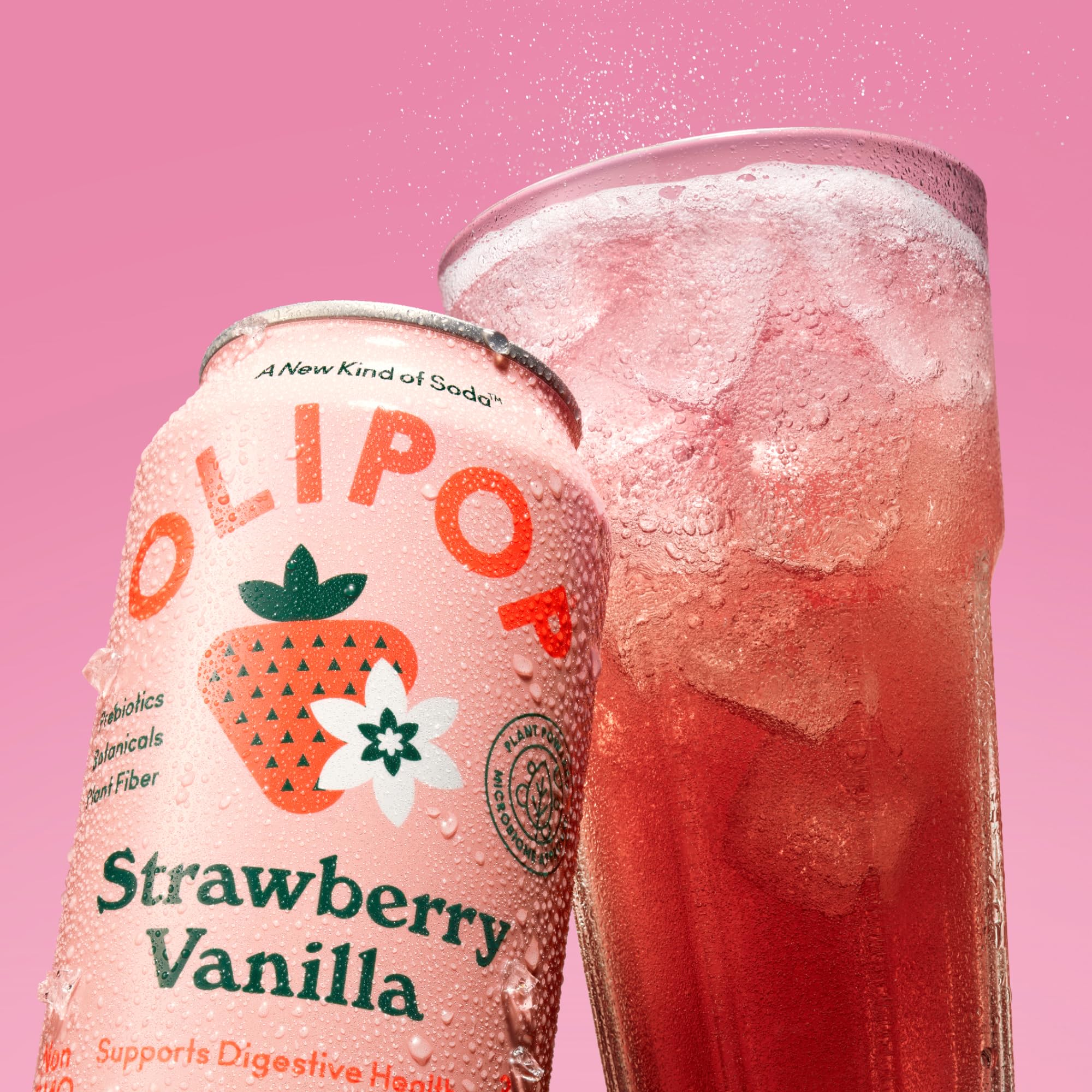 Bubble-filled OLIPOP can captures a refreshing, fruity aroma and texture.