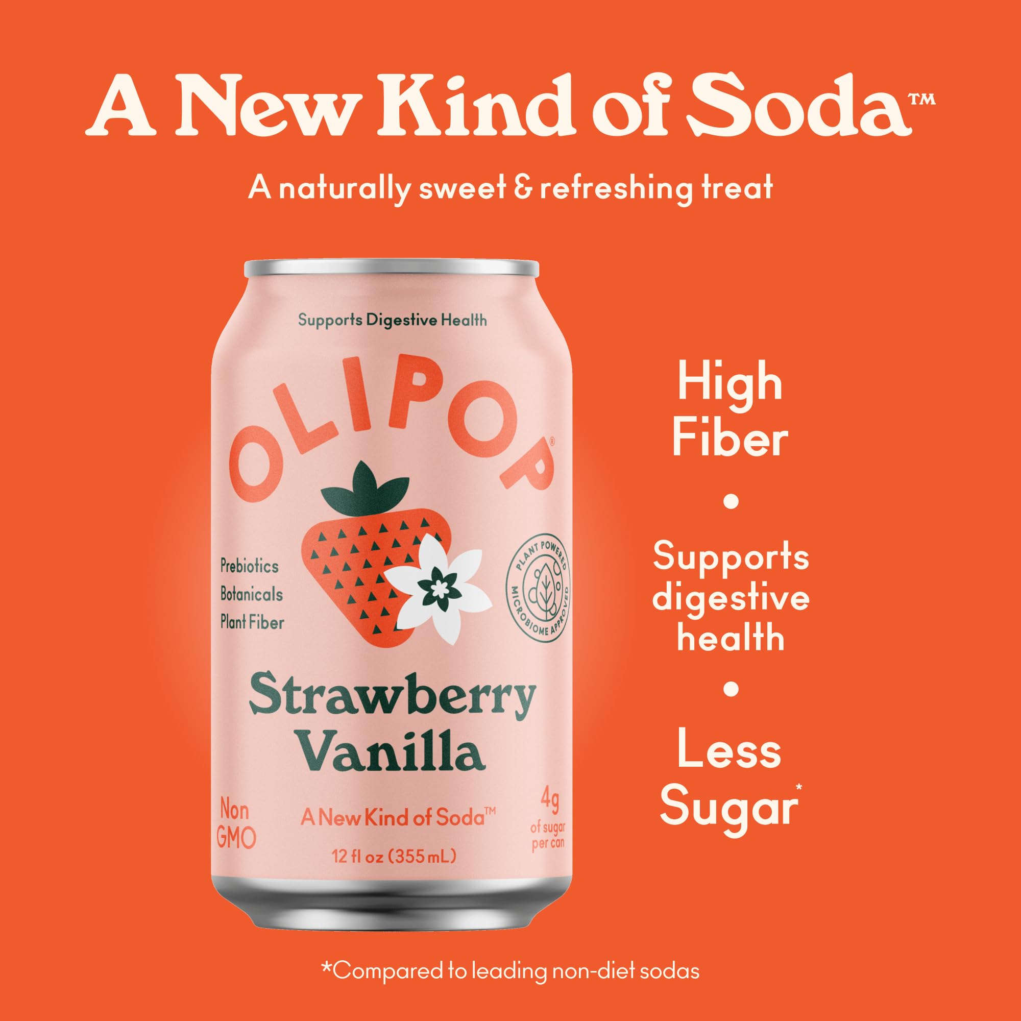 OLIPOP label closeup highlights non-GMO, gluten-free ingredients for mindful sipping.