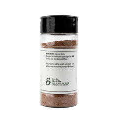 Olive & Vine ground caraway seeds in a shaker for quick flavor boosts.
