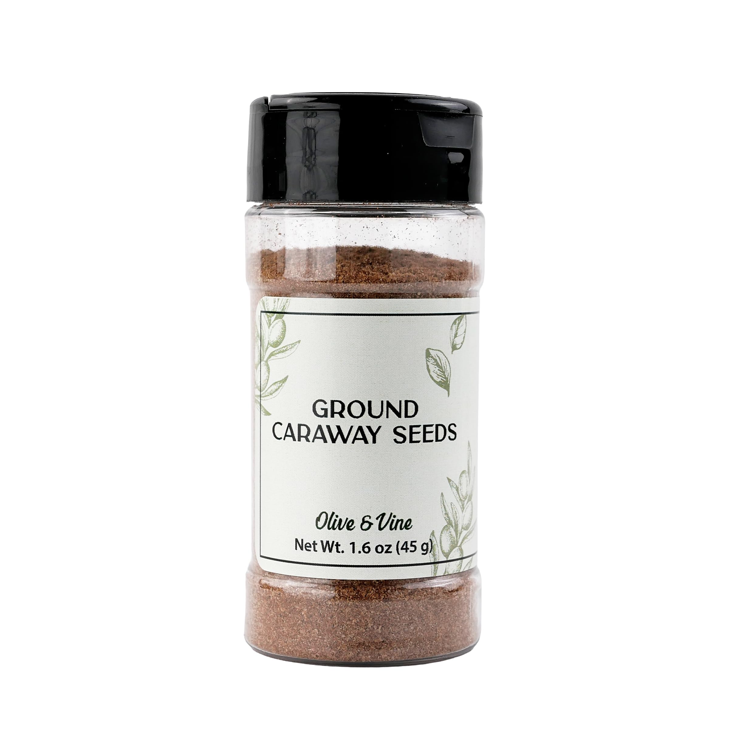 Olive & Vine ground caraway seeds in a jar for garnish and flavor.