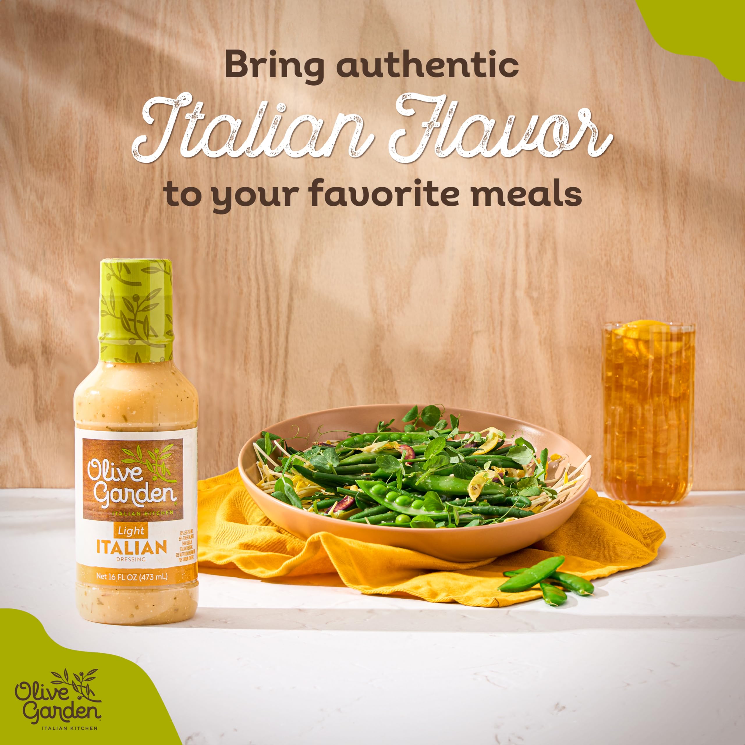 Close-up of Olive Garden Light Italian Dressing ingredients: Italian spices, oil, vinegar, Romano cheese.