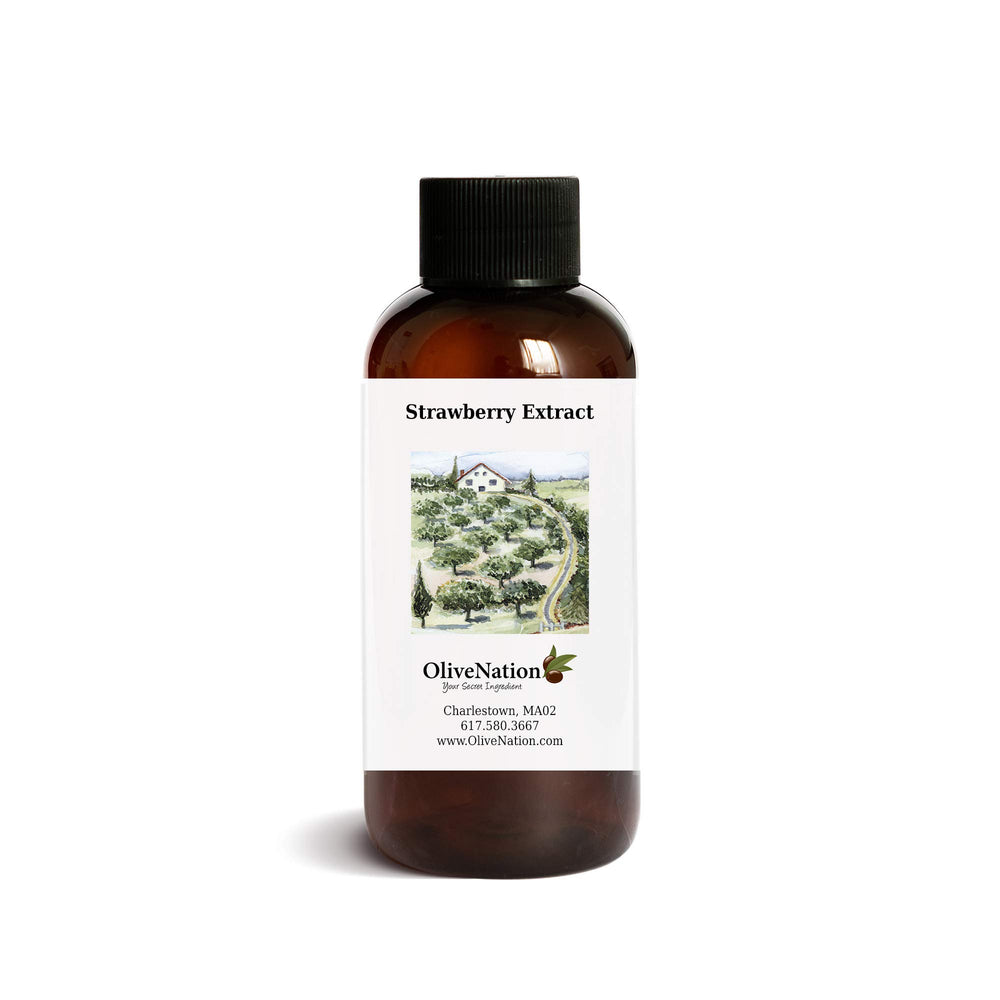 OLIVENATION Pure Strawberry Extract bottle enhances fresh strawberry flavor for baking and desserts