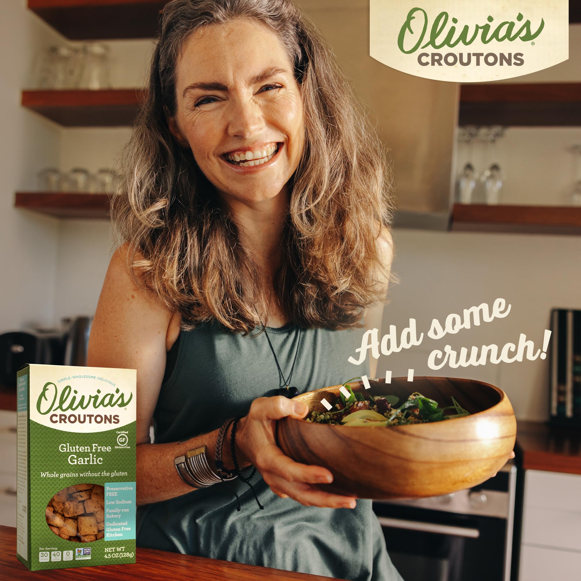 Olivia's Gluten Free Croutons ancient grain bread close-up with wholesome crunch