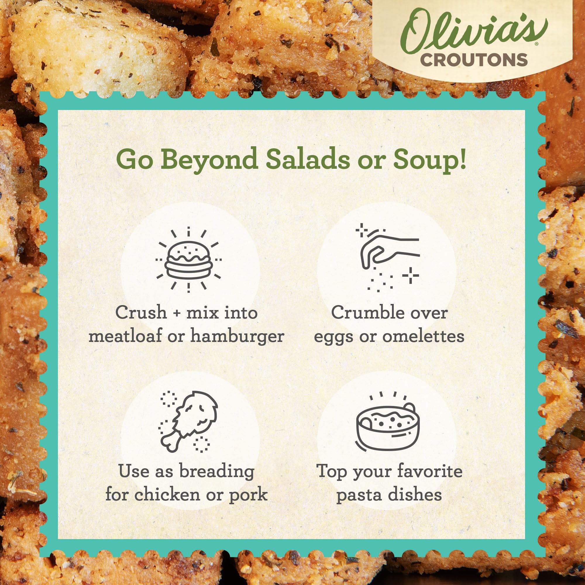 Olivia's Gluten Free Croutons garlic herbs close-up highlighting seasoning