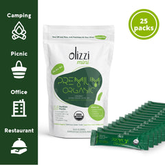 Olizzi premium organic EVOO in single-serve sachets for travel