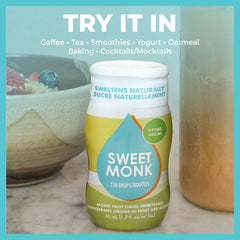 OLÜ NATURALS SweetMonk coffee drops enhancing a morning cup