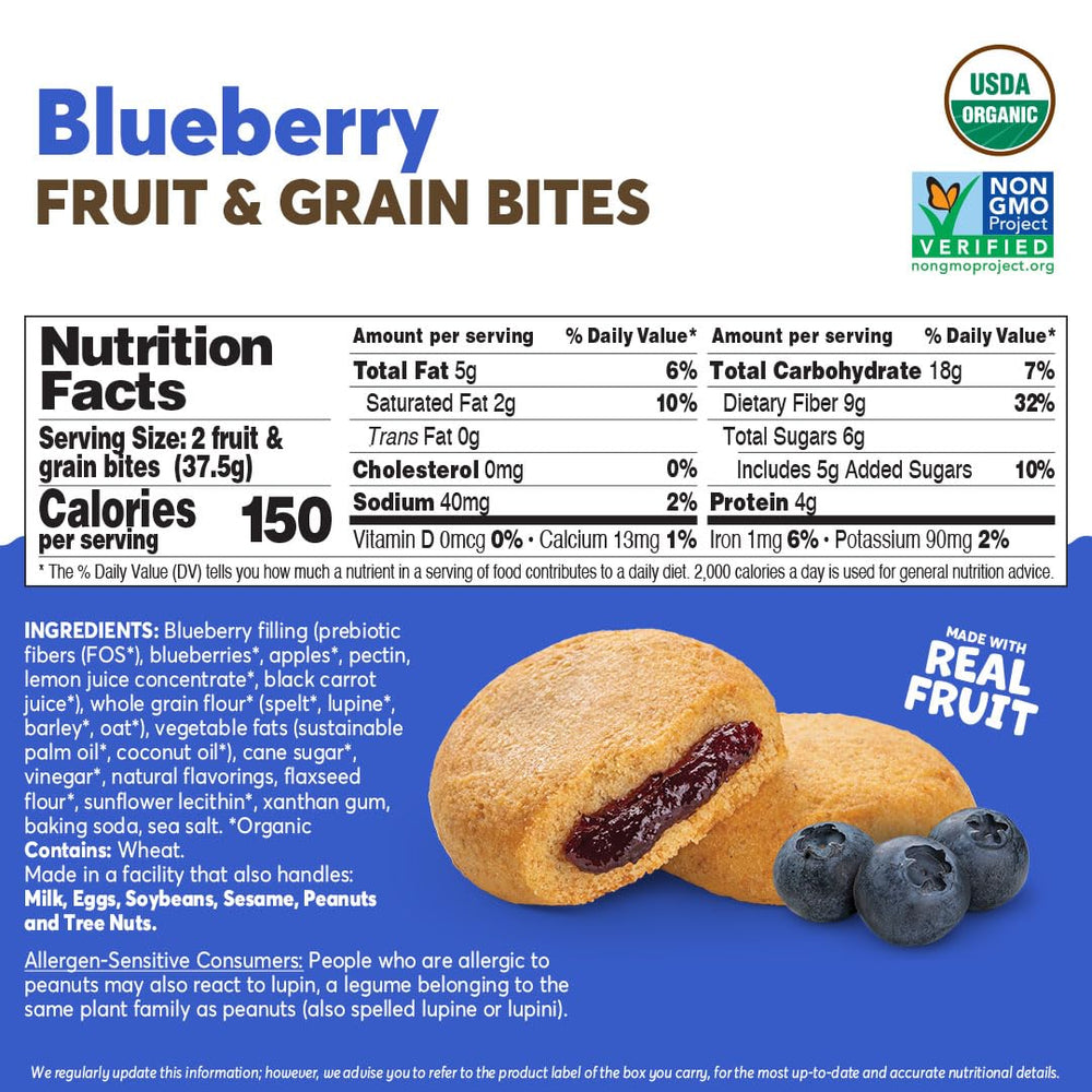 Olyra blueberry bar ingredients closeup — ancient grains highlight wholesome flavor