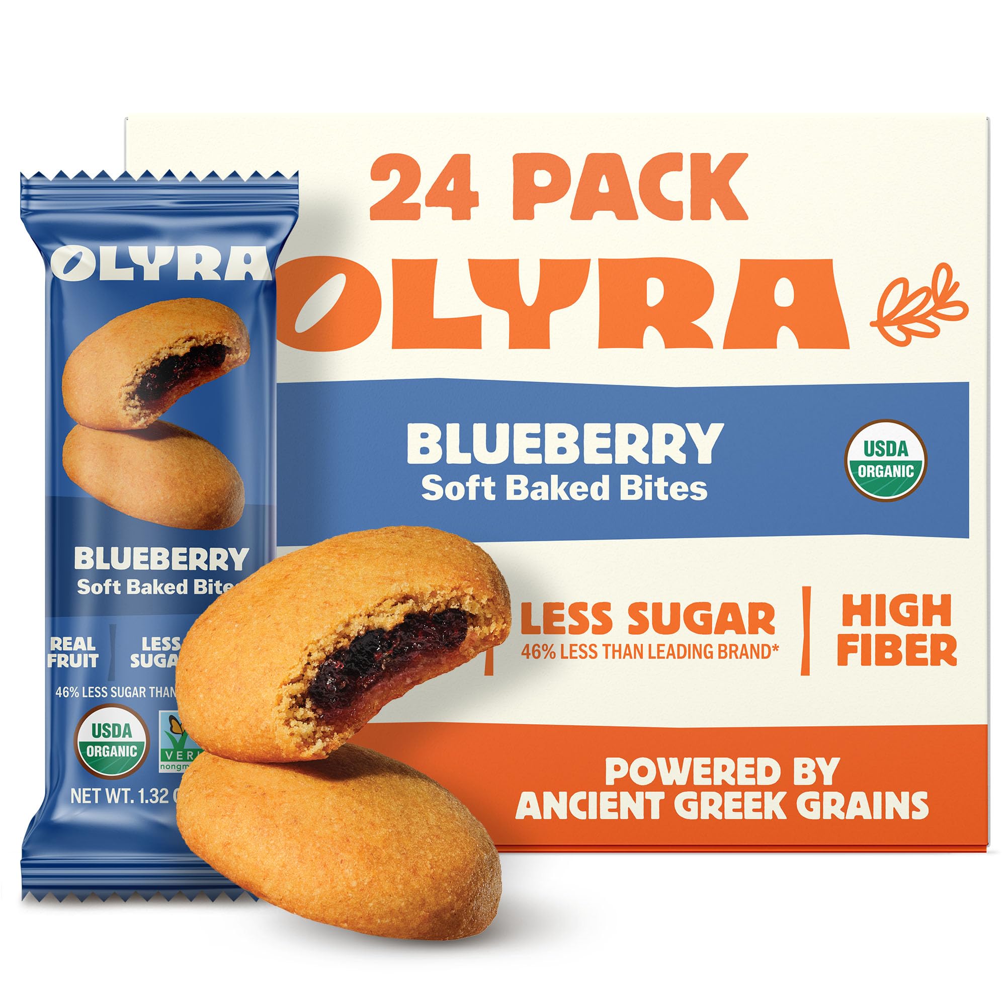 Olyra Blueberry Soft Baked Bar Pack — fiber-rich vegan snack for adults and kids