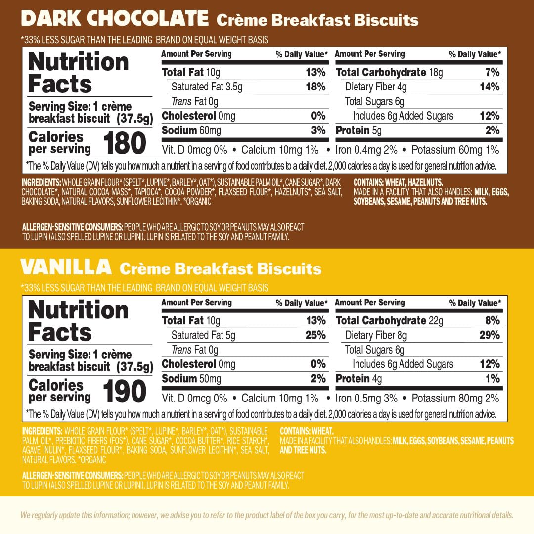 Olyra breakfast biscuits closeup showing vanilla chocolate layers and wholesome ingredients