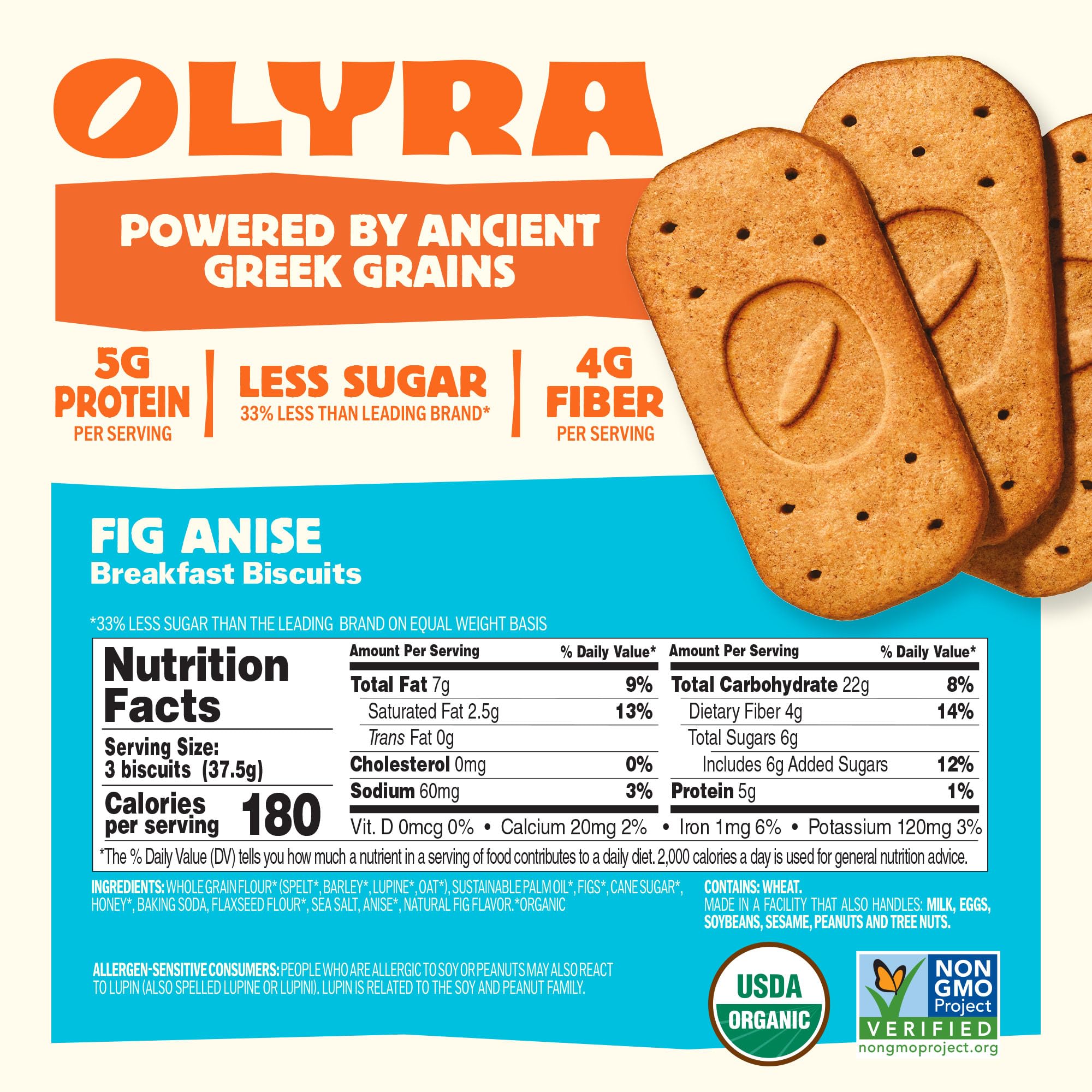 Close-up of Olyra fig-anise biscuit texture, crunchy and flavorful for on-the-go snacking.