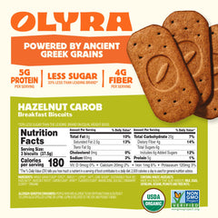 Olyra Organic Breakfast Biscuits Hazelnut Carob close-up showing ancient grains texture