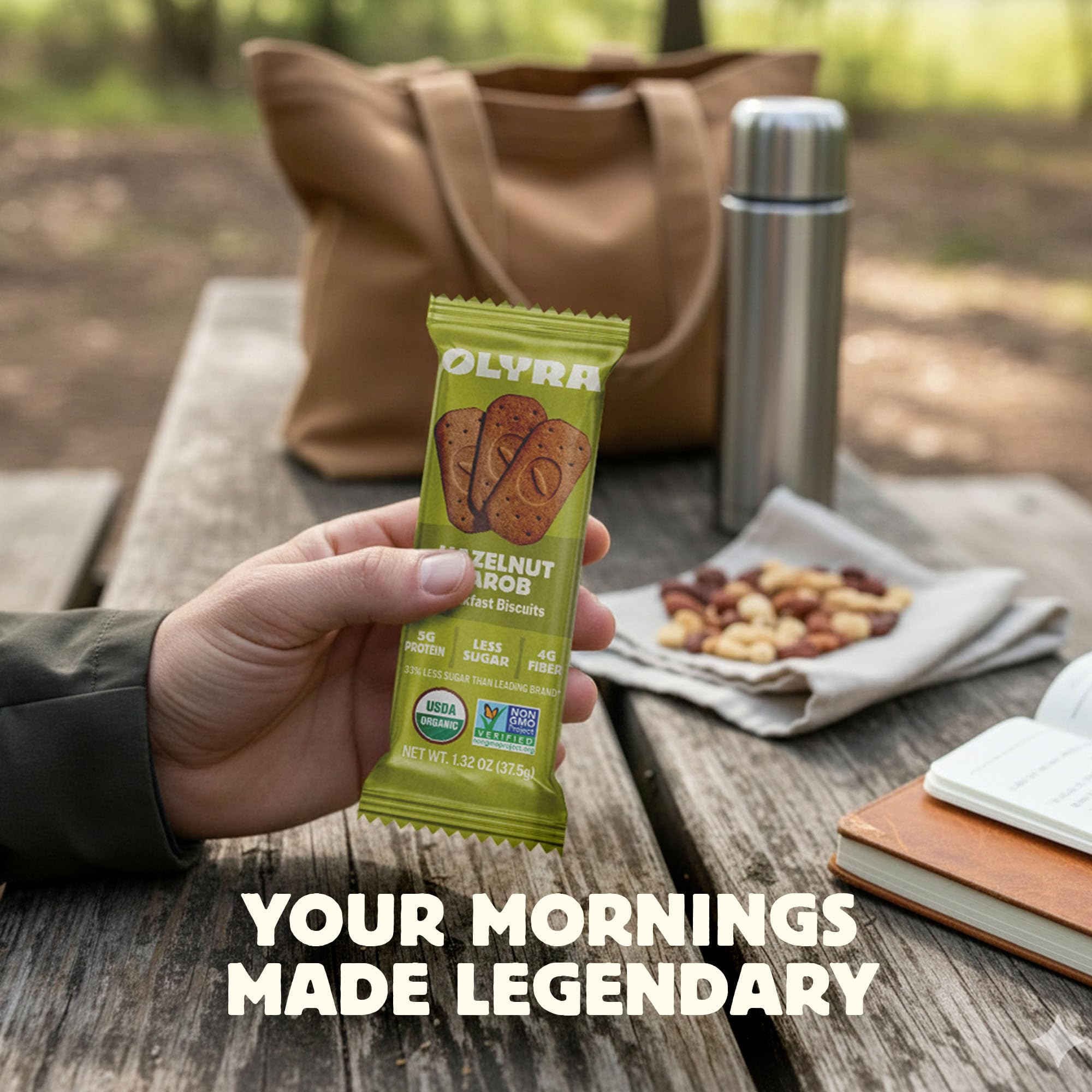 Olyra Organic Breakfast Biscuits Hazelnut Carob travel-friendly pack