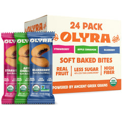 Olyra fruit bars variety pack packshot highlights convenient on-the-go snacking.
