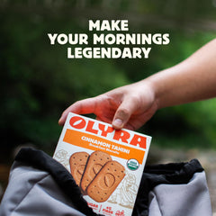 Olyra biscuits with coffee illustrate a quick on-the-go energy option.